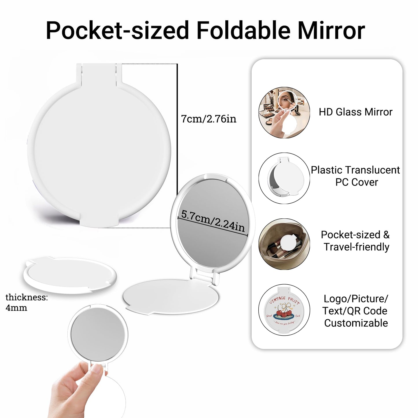 Custom Compact Mirror Bulk,Pack 10-150 Personalized Travel Mirror with Your Logo/Photo/Text,Pocket Handheld Makeup Mirrors for Purse,Personalized Gifts for Branding,Giveaways,Promotion,Party Favors