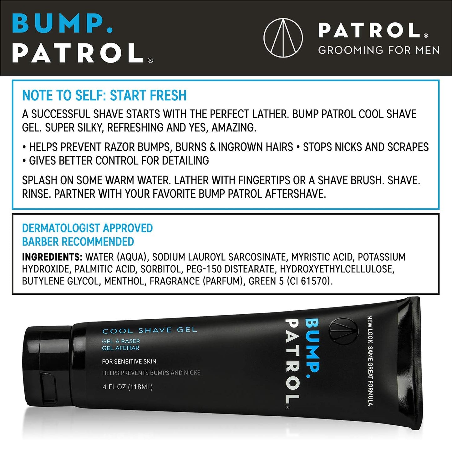 Bump Patrol Cool Shave Gel - Sensitive Clear Shaving Gel With Menthol Prevents Razor Burn, Bumps, Ingrown Hair - 4 Ounces 3 Pack