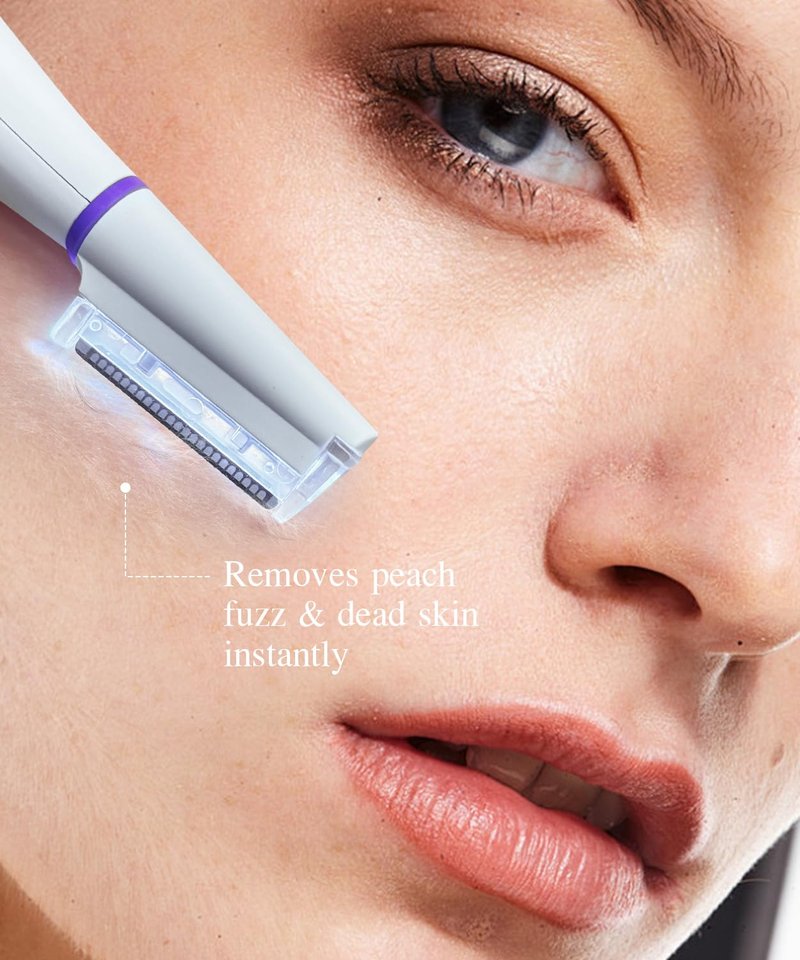 ROUWU Dermaplane Razor for Women Face,Electric Dermaplaning Tool with LED Light & 3 Speeds,Eyebrow Razor & Facial Hair Removal for Women,2 Exfoliation Tips & 8 Blades,Ideal Gifts for Mom Friend Sister