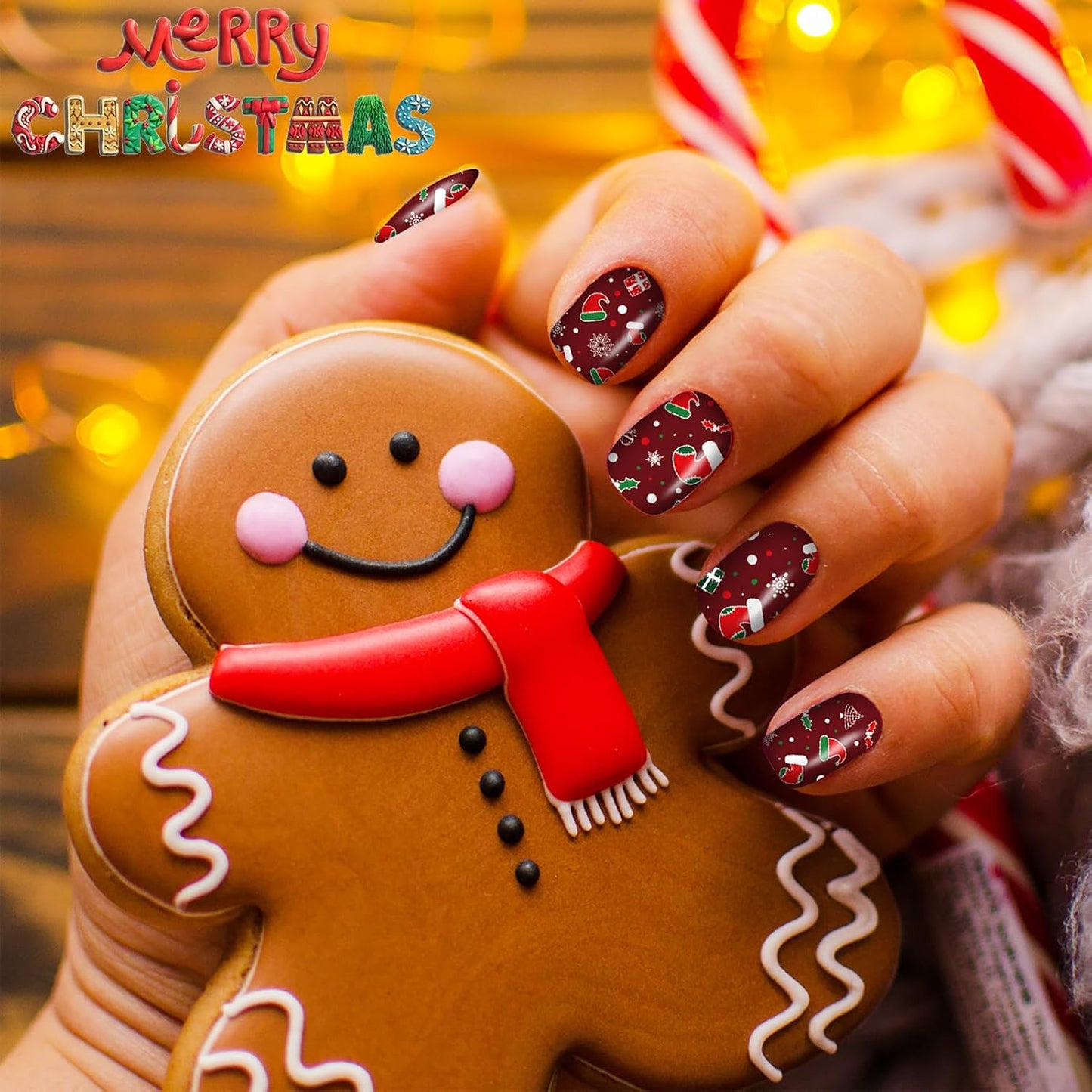 Christmas Nail Wraps - DIY Self-Adhesive Nail Art Stickers with Santa & Snowflake Designs | 12 Sheets & 2 Nail Files