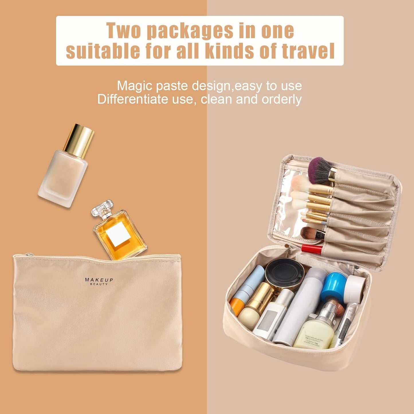 Travel Makeup Bag - Versatile Cosmetic Organizer for Men & Women | Beige Toiletry Bag