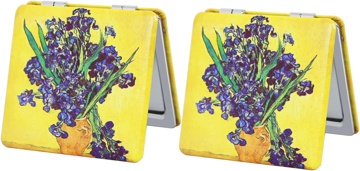Pocket Mirror for Women - 2 Pcs Compact Double-Sided 1X/3X Travel Mirror | Square 2.8” PU Style