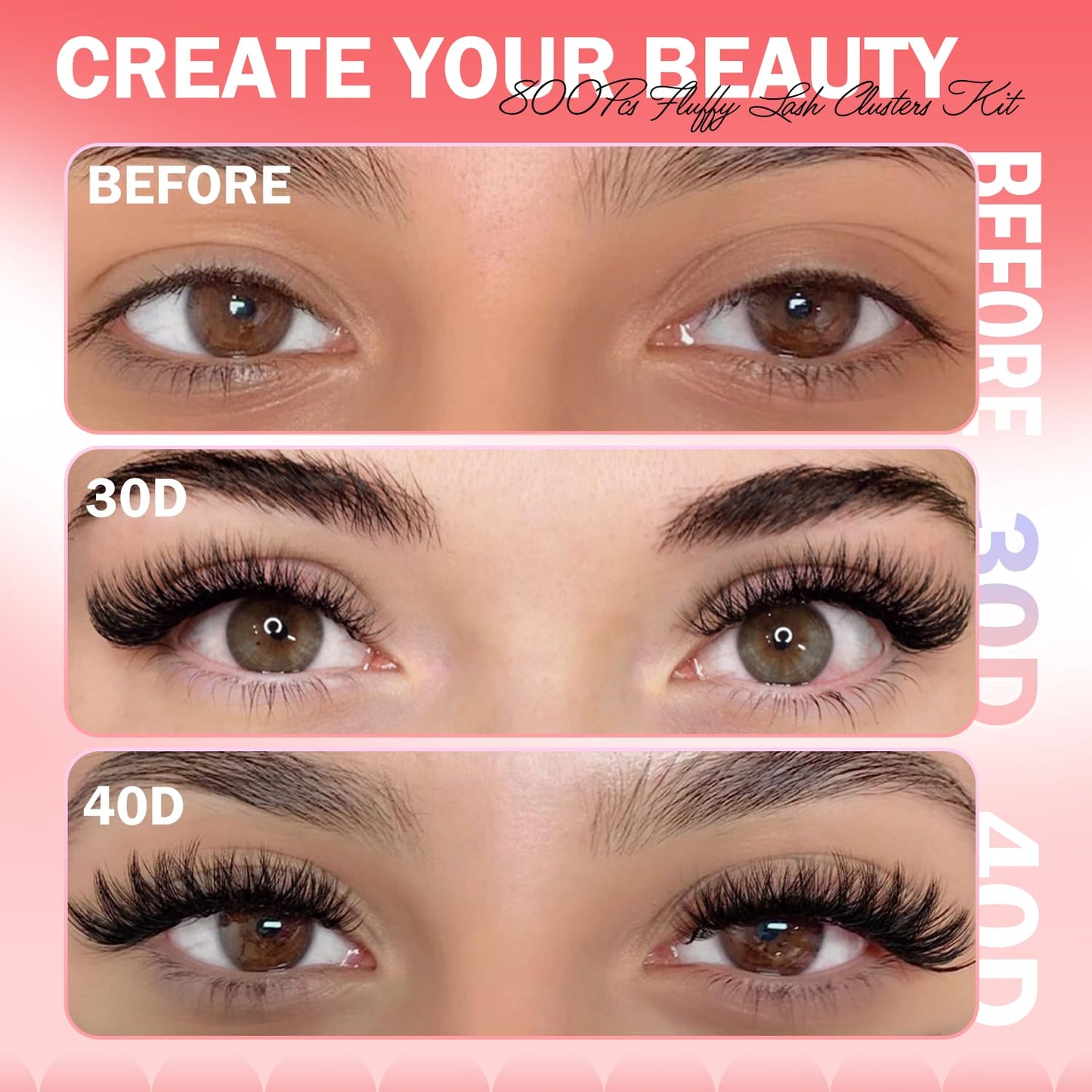 Eyelash Extension Kit - 800PCS DIY Lash Clusters with Bond & Seal | 30D/40D C Curl, 8–16mm Reusable Wispy Lashes