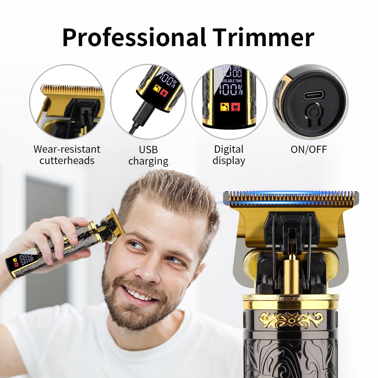 HIENA PRO Professional Hair Clipper Set for Men, Rechargeable Cordless Clippers and Trimmers Set, Electric Foil Shavers and Beard Trimmers, Hair Cutting Tools with LED Display, Gifts for Men