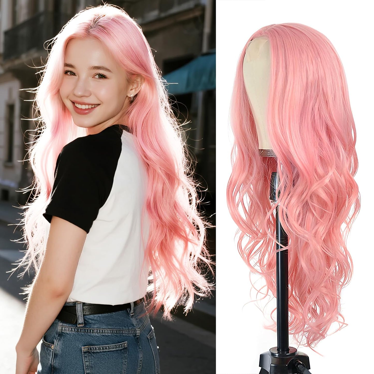 Ombre White Wig - 26 Inch Long Wavy Synthetic Hair for Daily Wear | Cosplay & Halloween