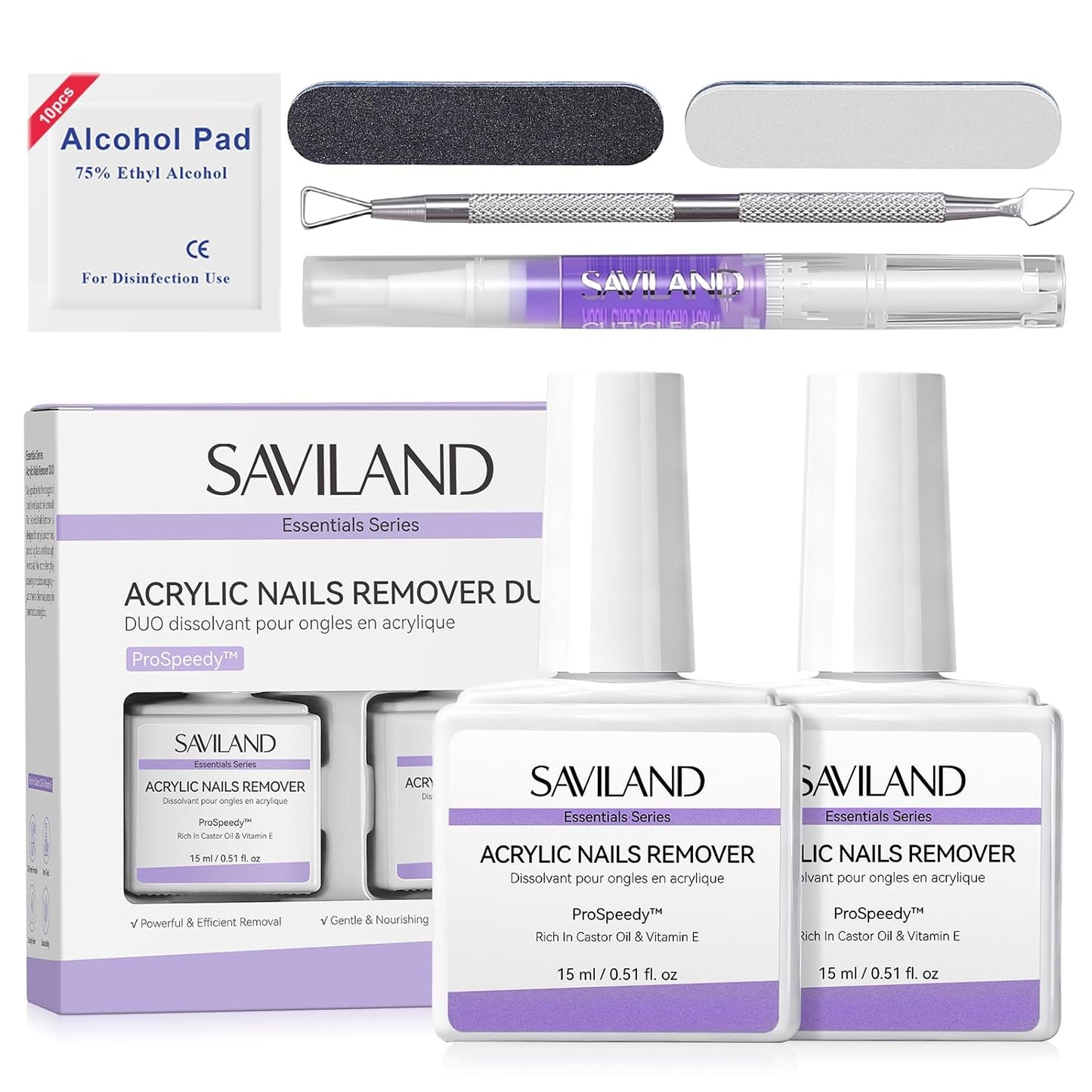 Acrylic Nail Remover Kit - 30 ml Fast-Dissolving Solution with Cuticle Oil & Nail Care Tools | Gentle No Soaking, Home Salon Essentials
