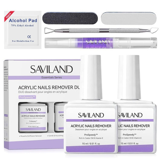 Acrylic Nail Remover Kit - 30 ml Fast-Dissolving Solution with Cuticle Oil & Nail Care Tools | Gentle No Soaking, Home Salon Essentials