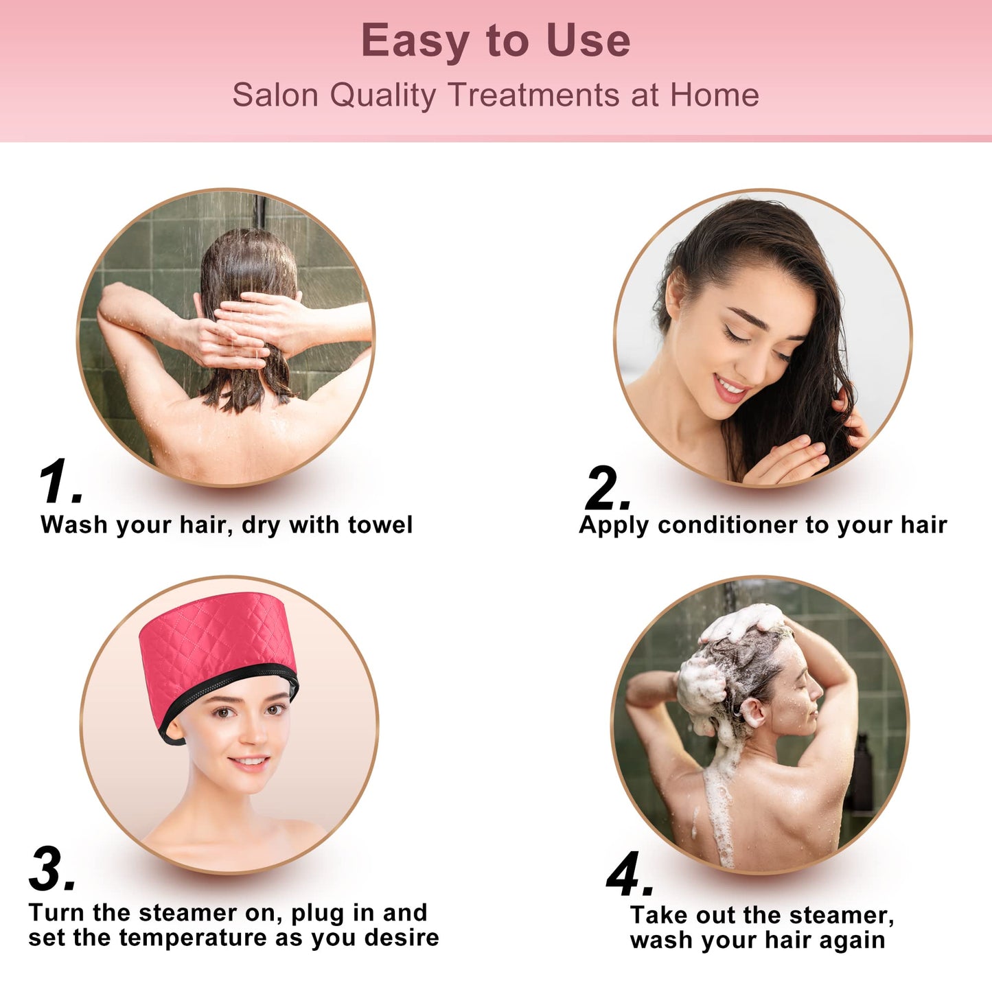 Heat Cap for Deep Conditioning, Ingeware Thermal Cap for Hair Steamer Cap for Natural Hair Portable Electric Heat Hair Spa Cap for Home Use Pattern (Rose Red)