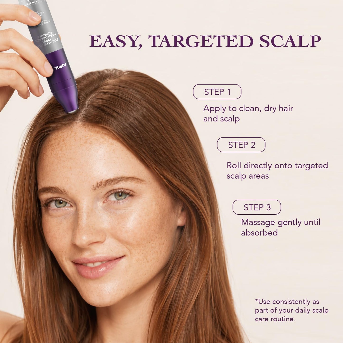 Hair Thickening Serum for Thinning Hair: Roll On Scalp Treatment with Rosemary Niacinamide & Salicylic Acid – Helps Reduce Hair Loss Due to Breakage Controls Oil – Korean Hair Care Metal Roller