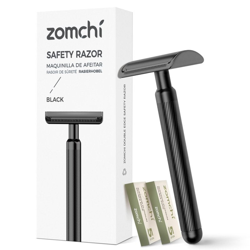 ZOMCHI Safety Razor for Men with 10 Safety Razor Blades, New Version 2.0 Reusable Metal Razor for Men & Women, Single Blade Razor - Matte Black