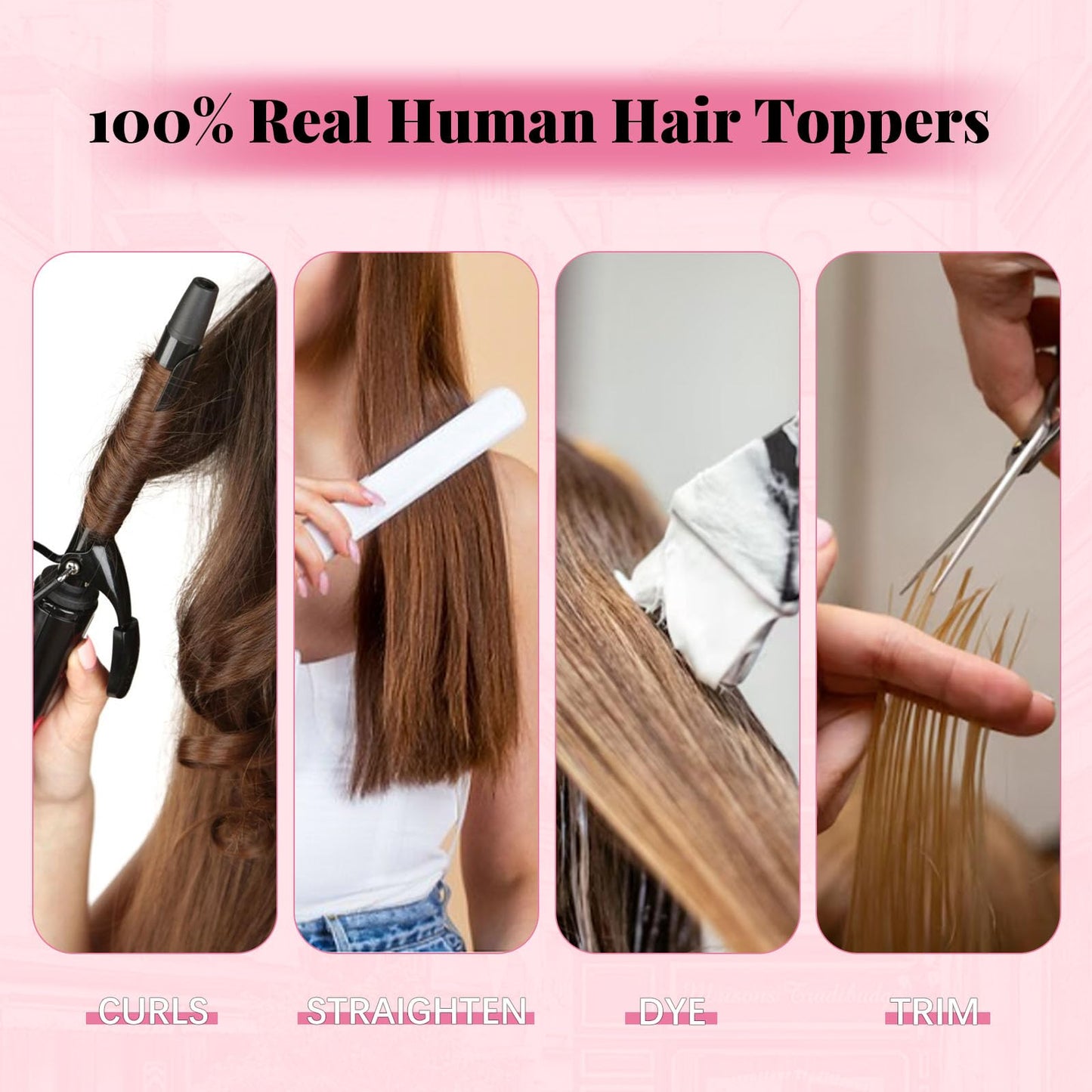 HappyNewHair Hair Toppers for Women Real Human Hair,6x7inch Large Base 360° 3D Human Hair Topper Dark Brown To Chestnut Brown Highlight Ash Blonde 12inch 55g