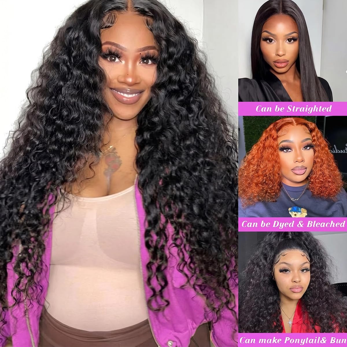 Human Hair Bundles Deep Wave 12 14 16 Inch Curly Bundles Human Hair 100% Unprocessed Brazilian Virgin Hair 3 Bundles For Women Wet and Wavy Quick Weave Hair Bundle Hair Extensions Natural Black