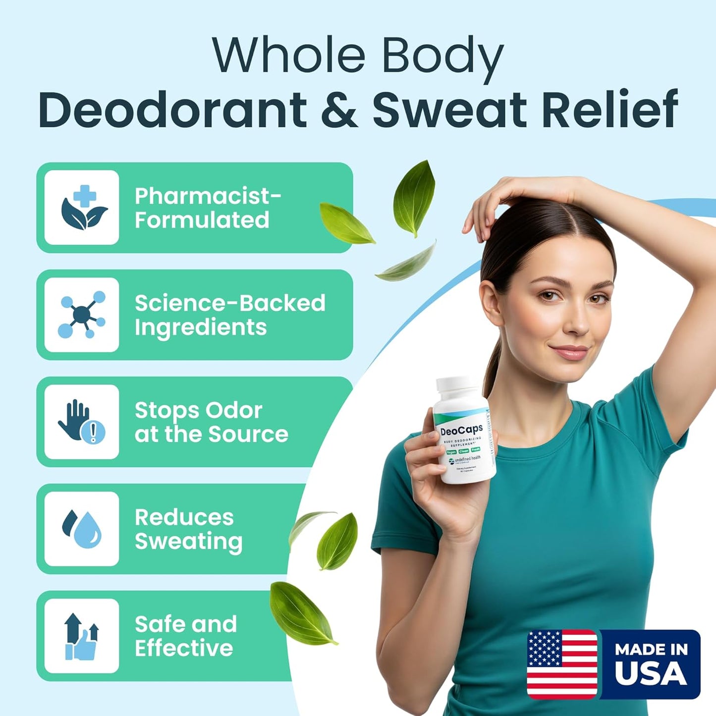 Whole Body Deodorizing Supplement - Natural Internal Deodorant for Sweat Relief | 60 Chlorophyll Capsules for Odor Control