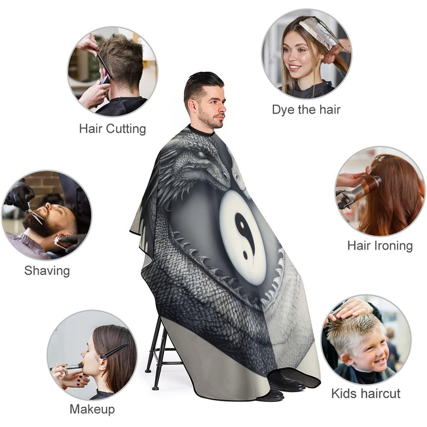 Waterproof Professional Hair Cutting Cape Large Salon Barber Cape for Men Women Dragon Yin Yang
