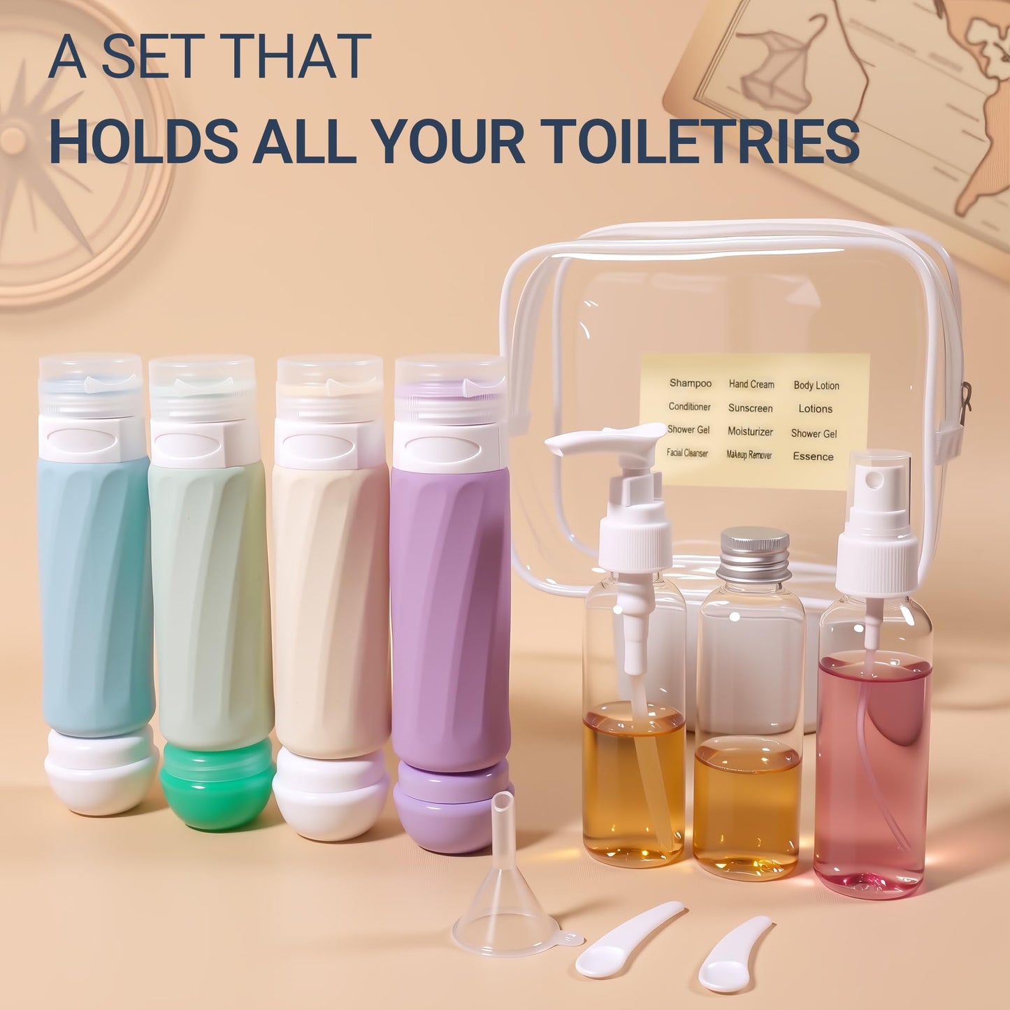 Xictuwey 16 Pack Travel Bottles for Toiletries, TSA Approved 3oz Leak Proof Refillable Silicone Squeezable Containers Kit for Shampoo Lotion Conditioner with Toiletry Bag