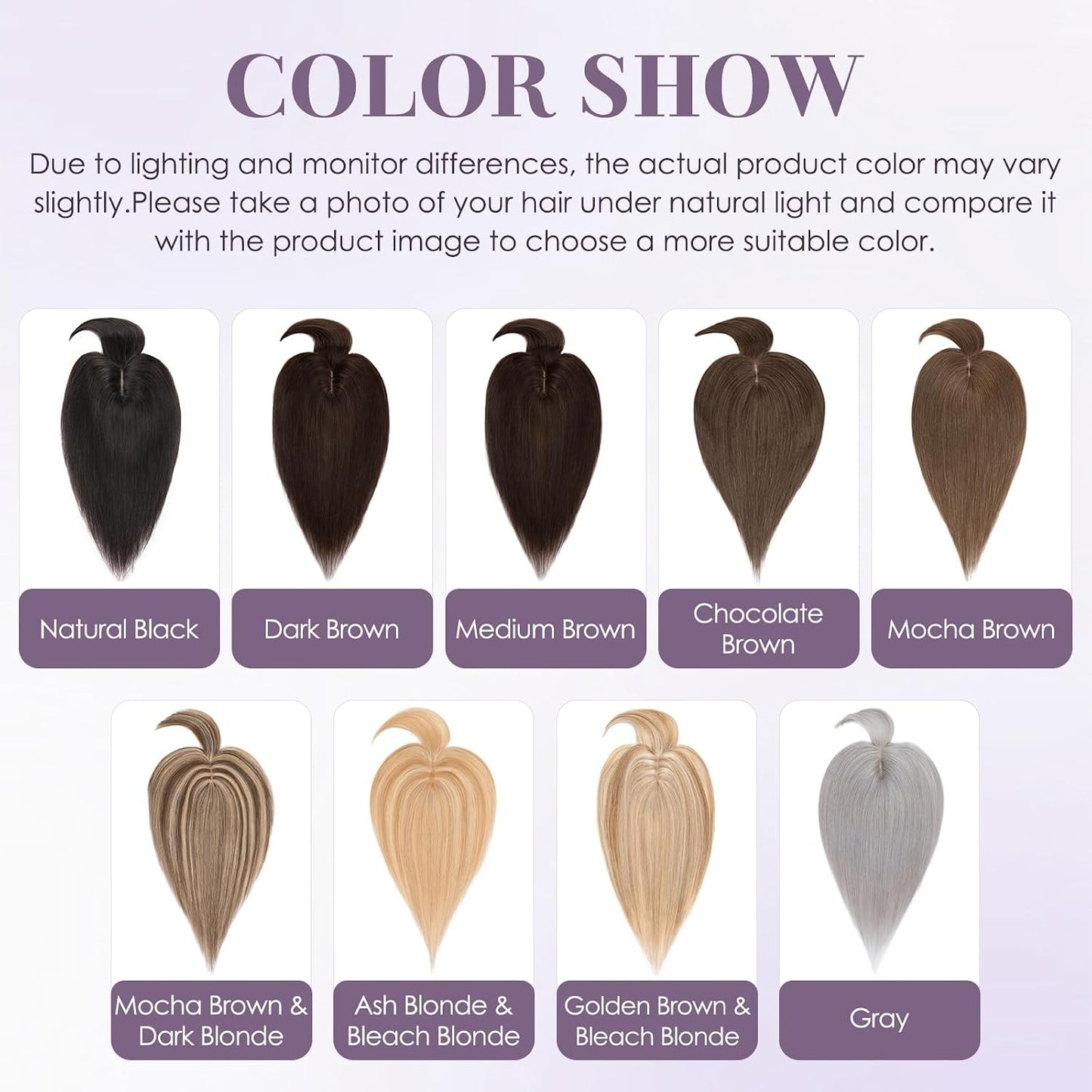 Hair Toppers for Women - Real Human Hair Clip-In 10 Inch Straight Hairpieces | Medium Brown Silk Base with Bangs