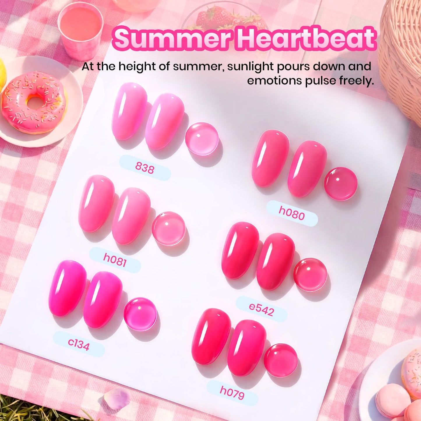 Beetles Pink Gel Polish Set - Summer Heartbeat, 6 Colors Summer Gel Nail Polish Set, Soak Off UV LED Nails Art, Long-Lasting Manicure Salon DIY Home Holiday Nails Art