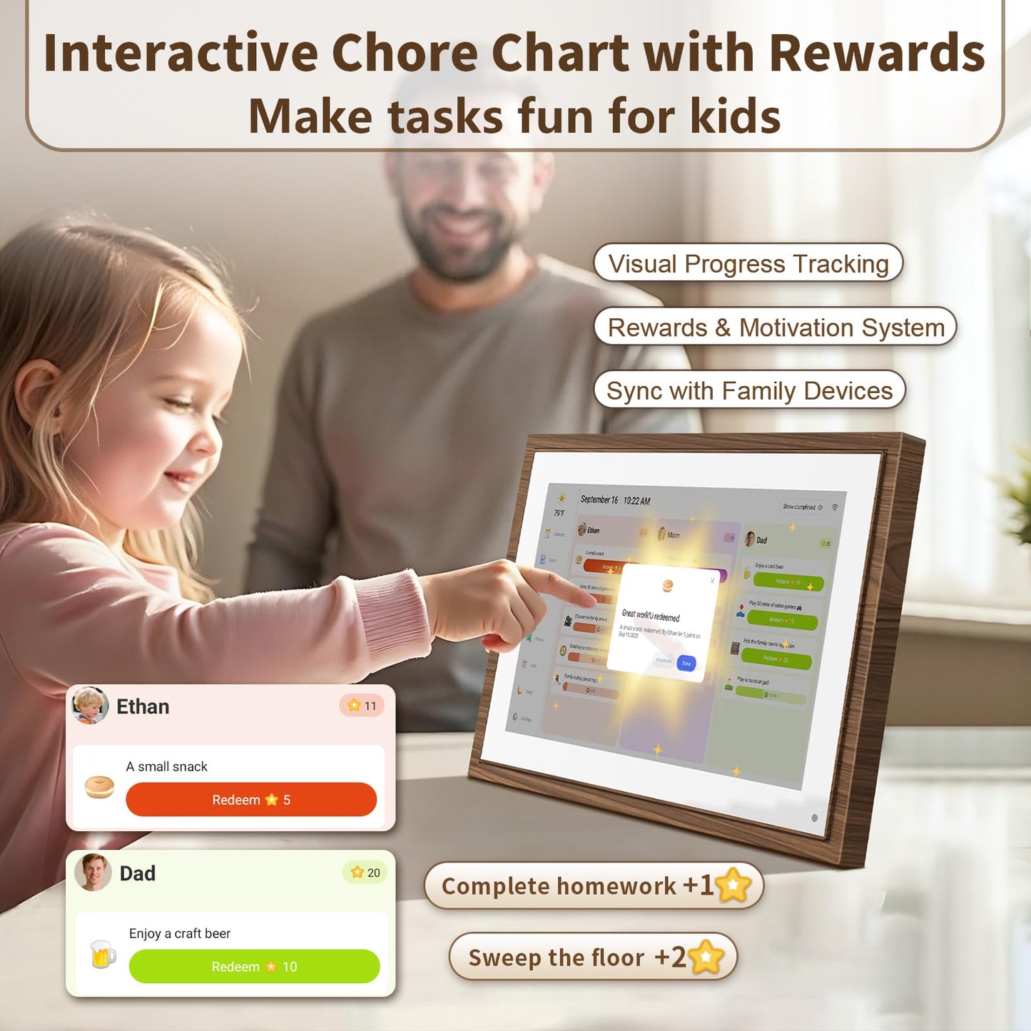10.1 Inch Digital Calendar Chore Chart with Touchscreen - Full HD Interactive Display, Wall & Desk Mountable Family Planner, to-Do List & Meal Planner, Digital Picture Frame Gifts for Women Mom