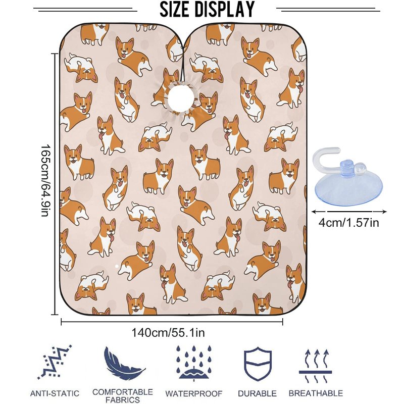 Visesunny Barber Cape - Corgi Dog Cartoon Animal Polyester Hair Cutting Salon Apron - Anti-Static, Water-Resistant Haircut Shaving Cloth Beard Bib