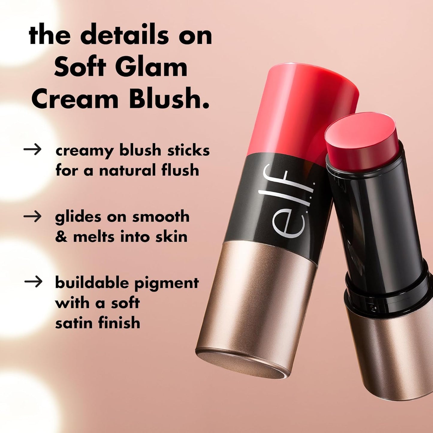 e.l.f. Soft Glam Cream Blush Stick - Buildable Vegan Blush for Natural Flush | Muted Mauve, Shea Butter Formula