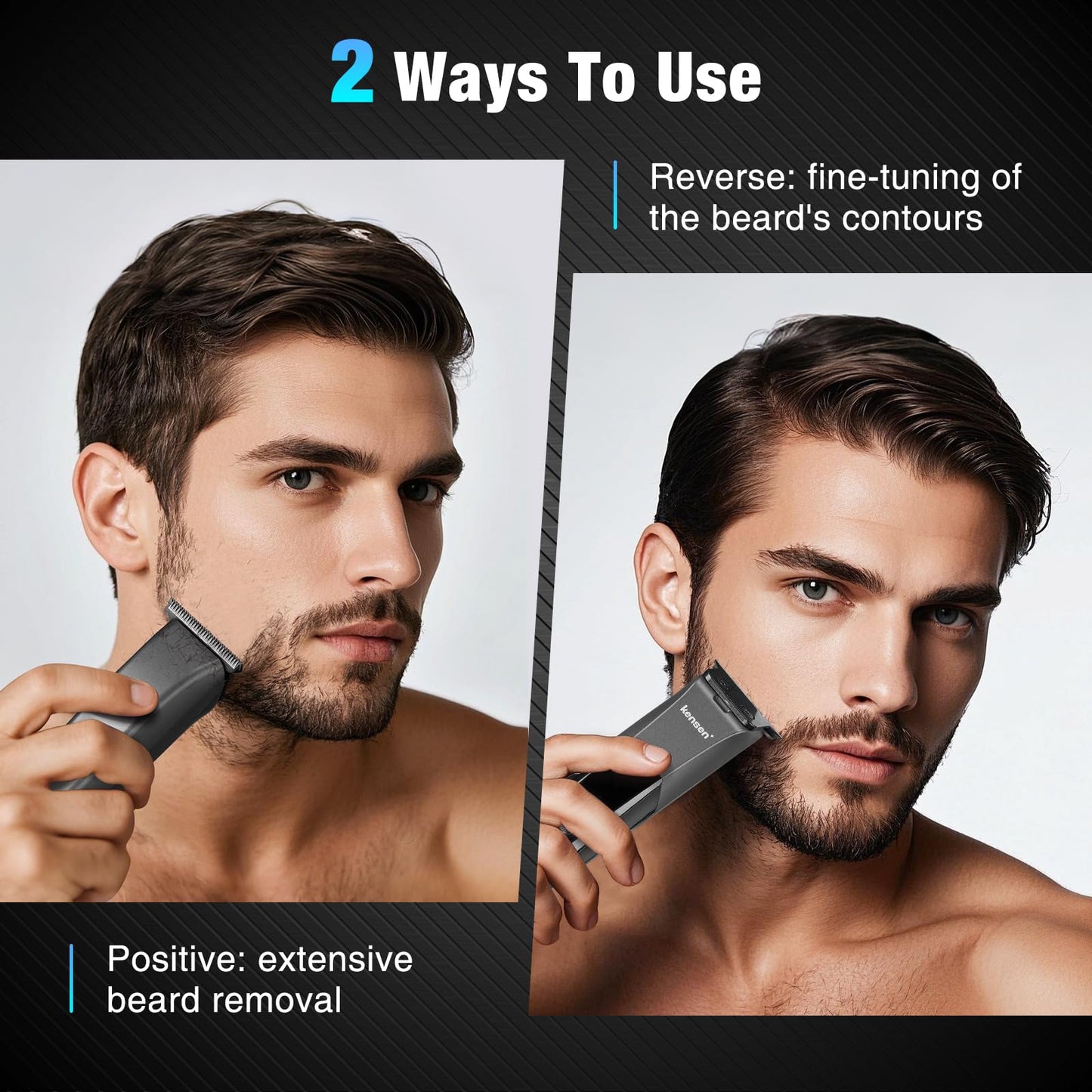 KENSEN Adjustable Beard Trimmer for Men - Professional Electric Trimmer with Ceramic Blades, Mustache Trimmer for Men 1-5mm Length Settings IPX6 Waterproof 90 Min Runtime Gifts for Men