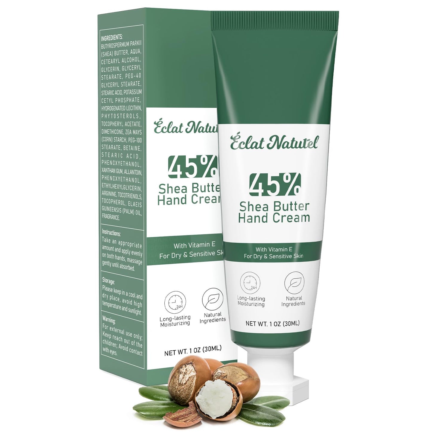 ÉCLAT NATUREL Shea Butter Hand Cream, Made with 45% Shea Butter and Vitamin E Hand Moisturizer, Deep Moisturizing Dry Hands, Mini Hand Lotion Travel Size, 1 Fl Oz (Pack of 1)