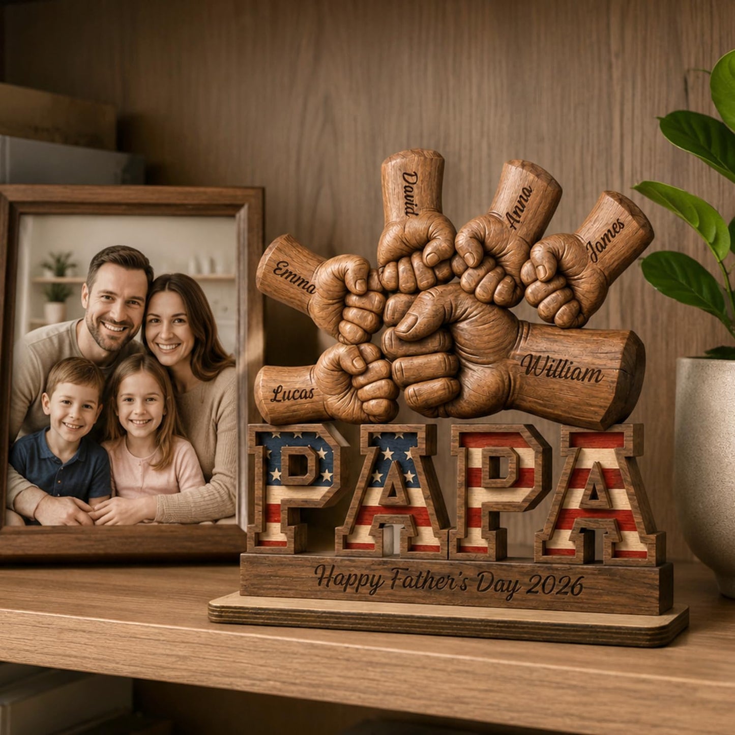 Personalized Fist Bump Dad and Kids Name Wooden Plaque, Custom Fathers Day Plaque for Dad Grandpa, Customized Sign Decorations for Daddy, Grandpa, Heartfelt Father's Day Birthday Gifts for Husband