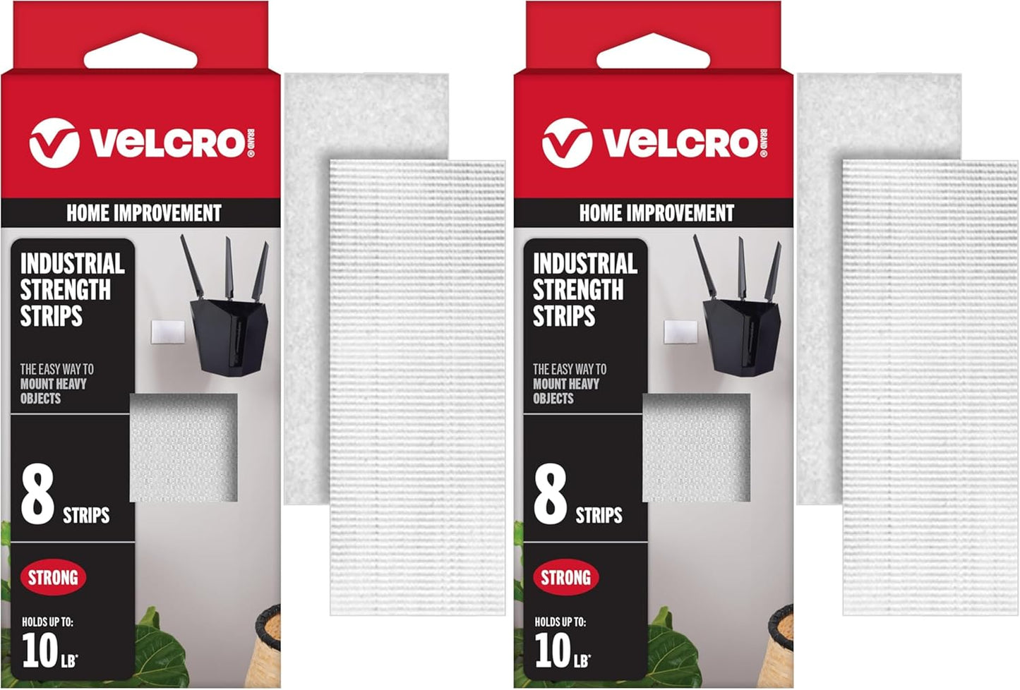Heavy Duty Velcro Fasteners - 4x2 Inch Adhesive Strips | 10 lbs Hold | Black | 8 Count