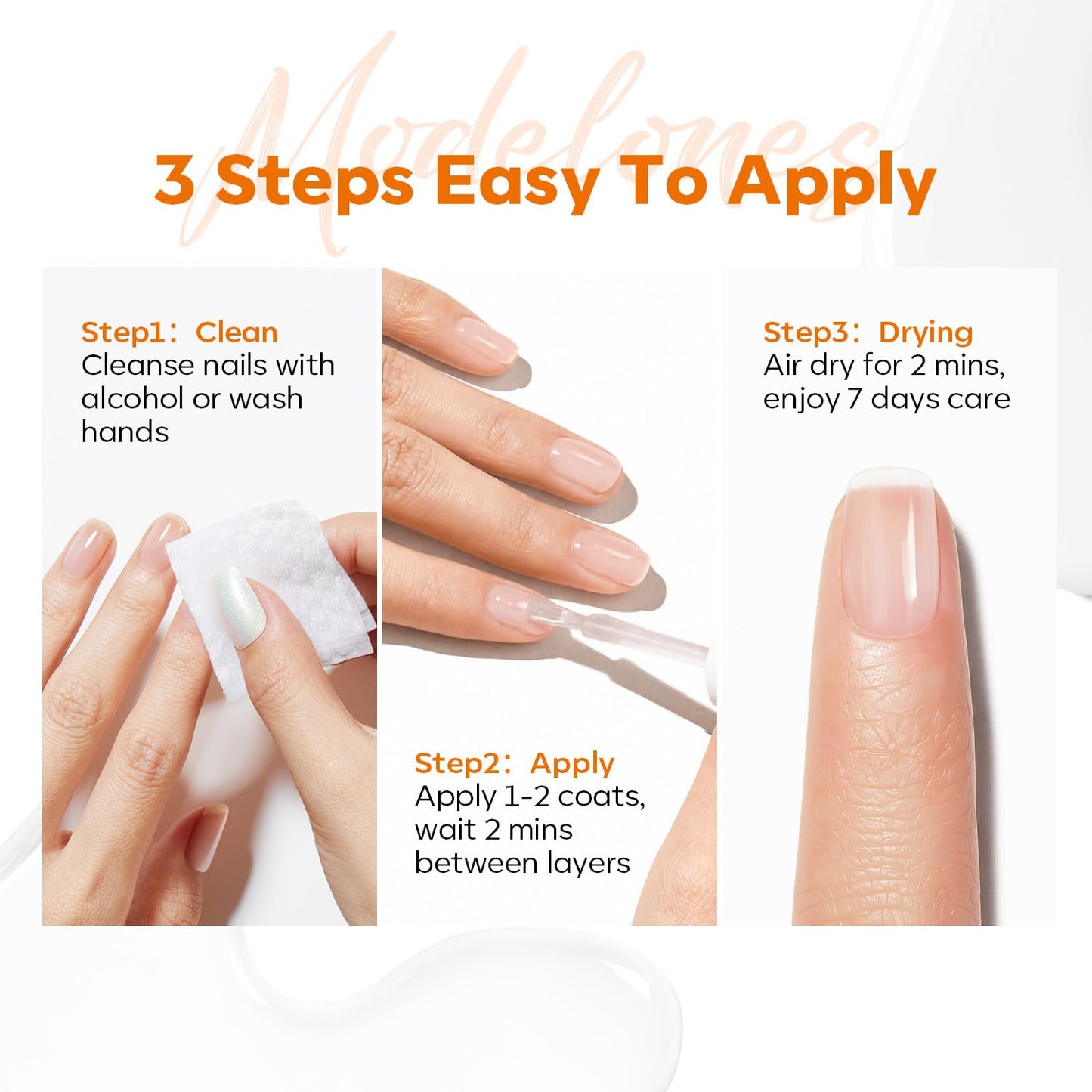 Modelones Nail Strengthener & Growth | Extra Strong Clear Nail Polish for Damaged Nails - 15ml