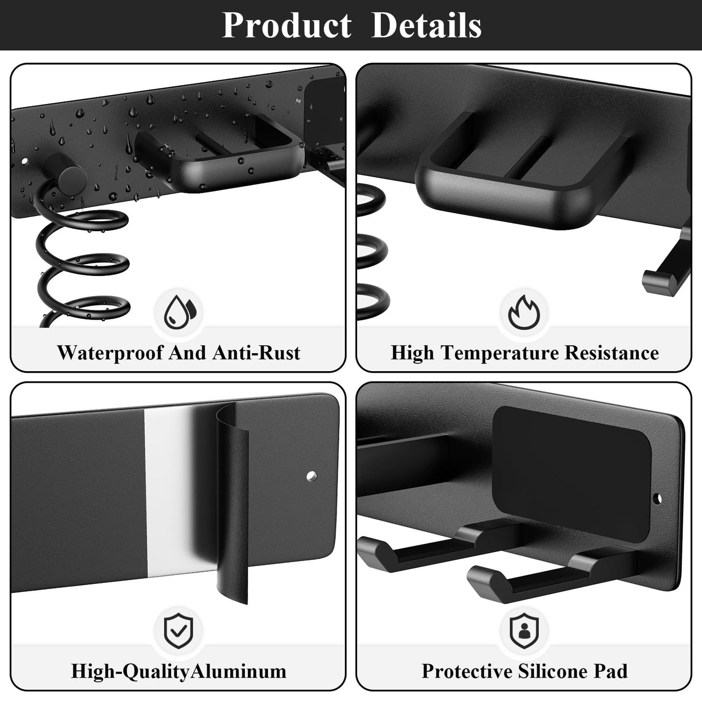 Tindbea Hair Dryer Holder Wall Mount Aluminum Alloy Hot Tools Organizer
