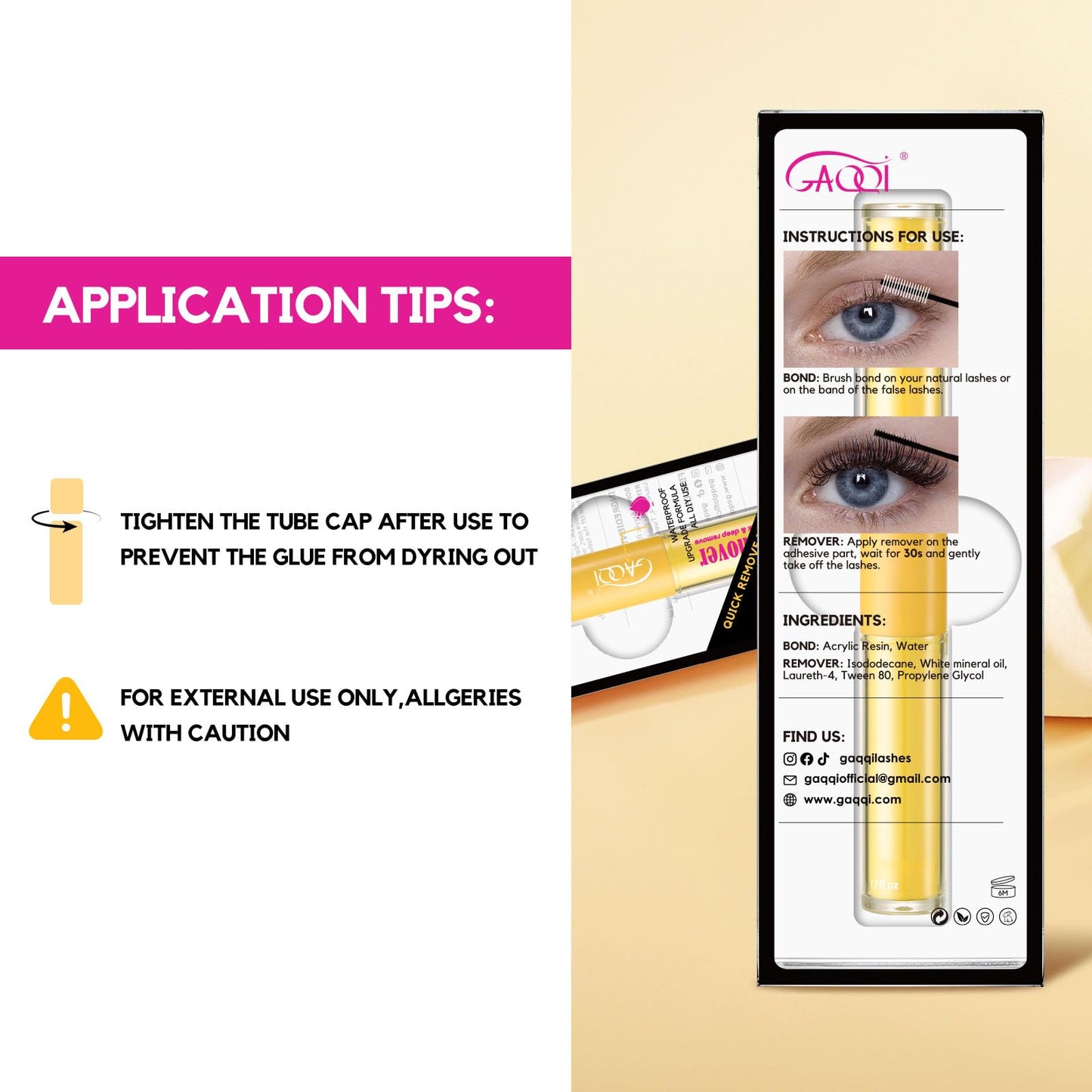 GAQQI Lash Bond and Remover, Lash Cluster Glue Waterproof Strong Hold for 72H+, White Eyelash Glue for DIY Eyelash Extensions, Long-Lasting & Gentle Formula, 10ml