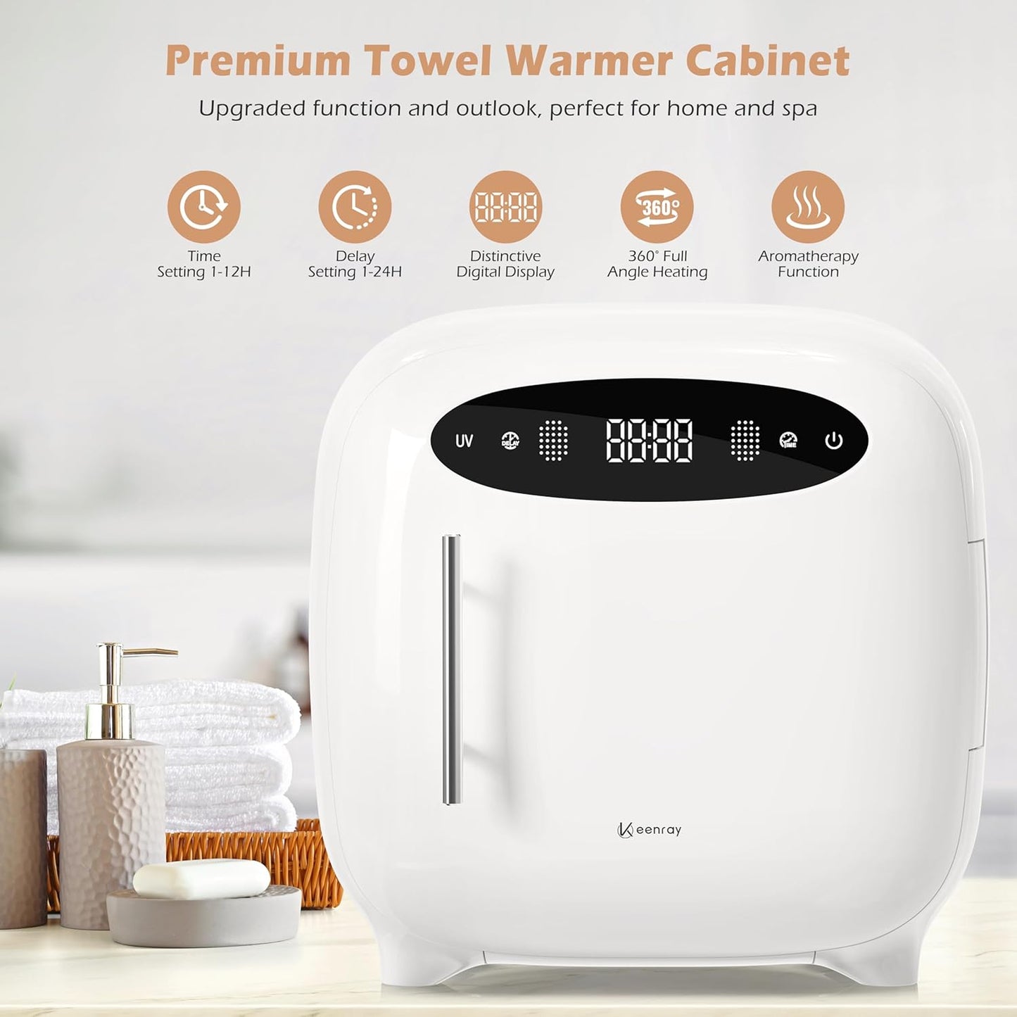 Keenray Hot Towel Warmer Cabinet - Professional Spa Towel Warmer with Digital Screen & Adjustable Timer | 14L Snow White