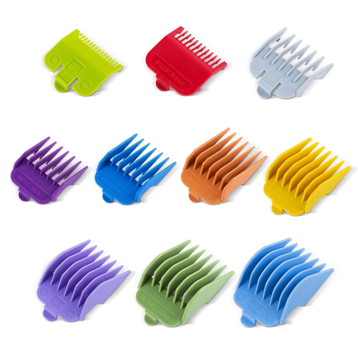 Color-Coded Hair Clipper Guards - 10 Pcs Cutting Guide Combs for Wahl & Surker | Lengths 1/16" to 1" (1.5mm to 25mm)