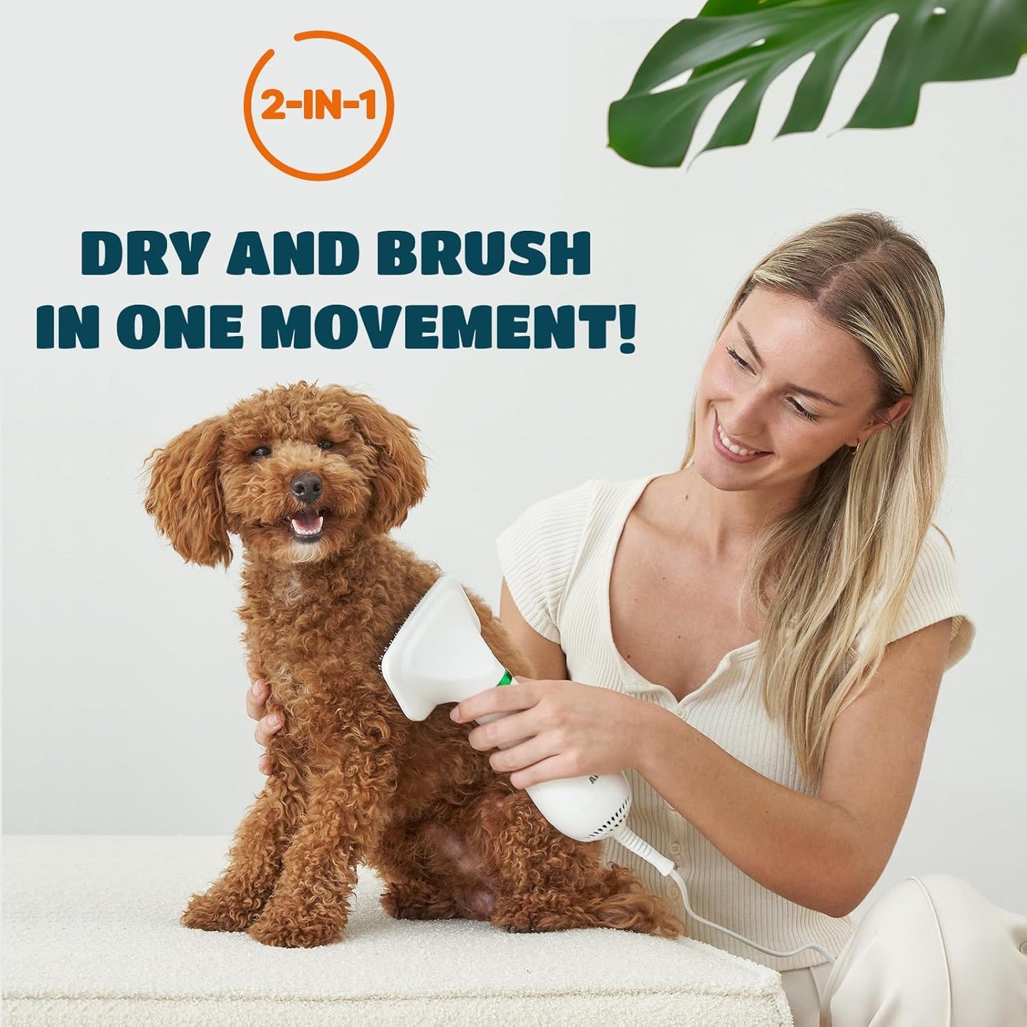 2-in-1 Dog Dryer & Slicker Brush | Pet Hair Dryer for Small Dogs & Cats, 300 Watts, Adjustable Temperature, Overheat Protection