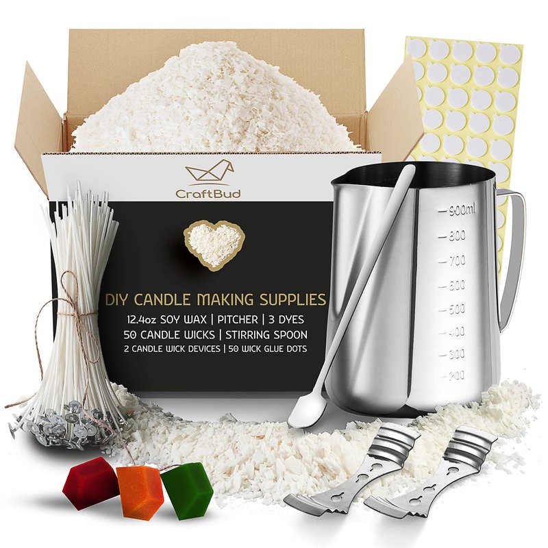 CraftBud Soy Candle Making Kit for Adults & Kids, 12.4Oz Soy Wax, 108 PC DIY Kit Includes Wax Melter, Wicks, Dyes & More