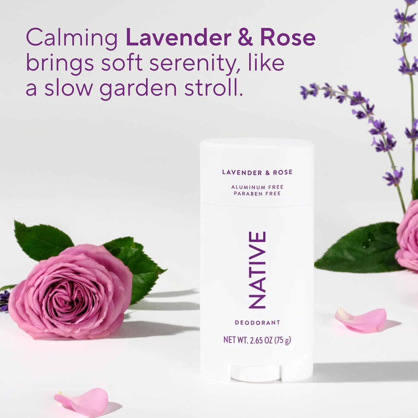 Native Deodorant - Aluminum-Free Lavender & Rose | 72-Hour Odor Control for Men & Women, 2.65oz