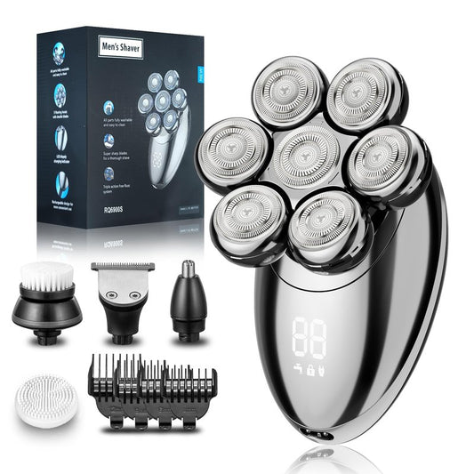 Head Shaver for Bald Men, 7D Electric Rechargeable Wet/Dry Shaving Razor with LED Display, 5-in-1 Grooming Kit Waterproof Bald Head Trimmer, Ideal Gift for Men (Silver)