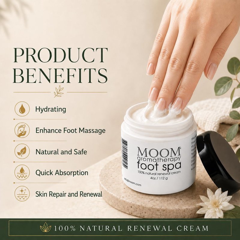 MOOM Foot Spa Cream – 100% Natural Foot Renewal, foot cream infused with Essential Oils for Soft, Smooth Feet, Moisturizer for Dry, Cracked Heels,Feet,Knees,Elbows,Hands (1oz) (2 Pack)
