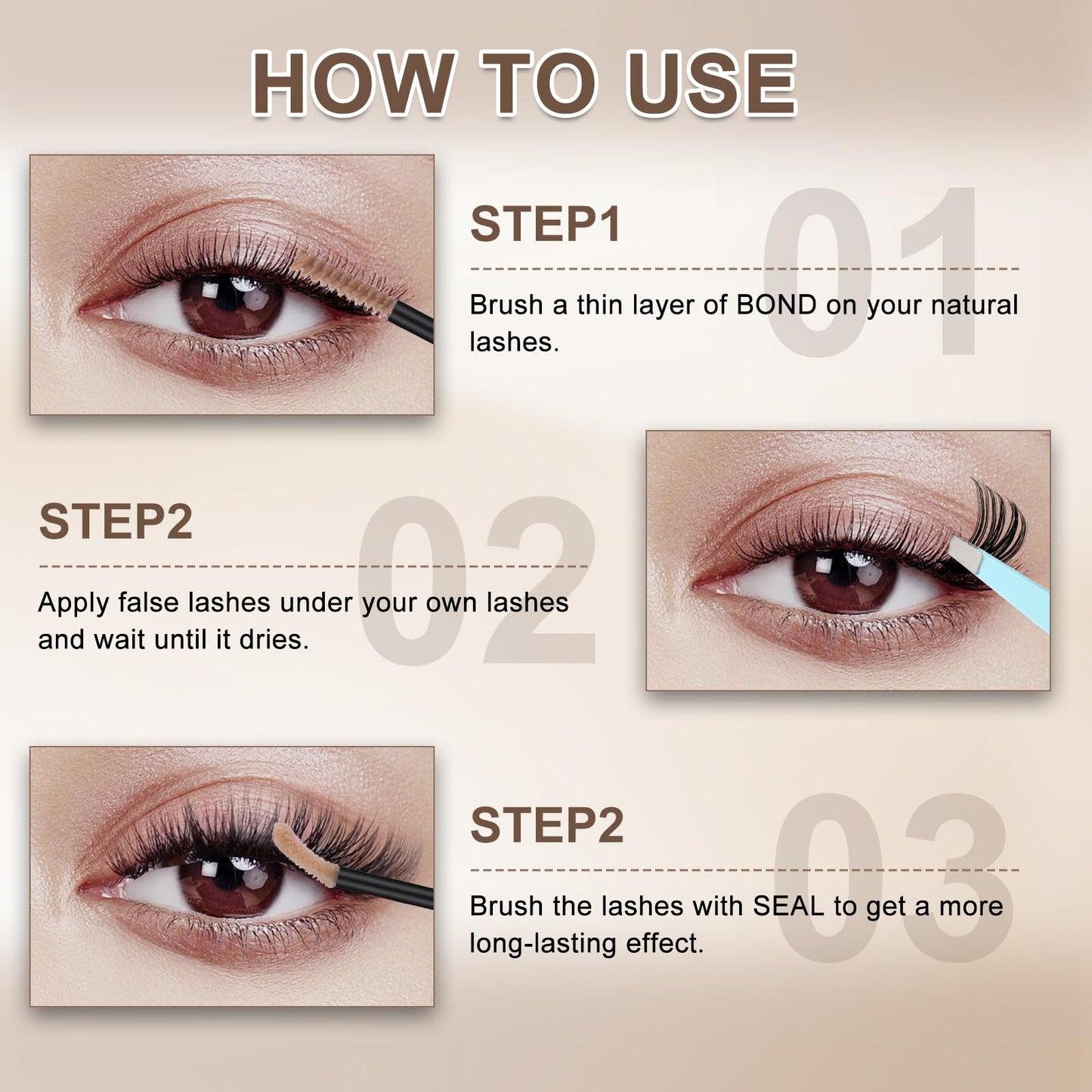 GEMERRY Lash Cluster Glue, Brown Lash Bond and Seal Waterproof Eyelash Glues for Clusters Eyelash Adhesive Long-Lasting 72H(5ml+5ml, Brown)