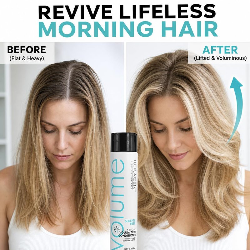 KERAGEN Volumizing Conditioner – Alcohol-Free, Sulfate-Free & Paraben-Free for Fine Hair | Keratin, Panthenol, Jojoba Oil & Vitamins | Lightweight Hydration & Frizz Control | Made in USA | 10 oz