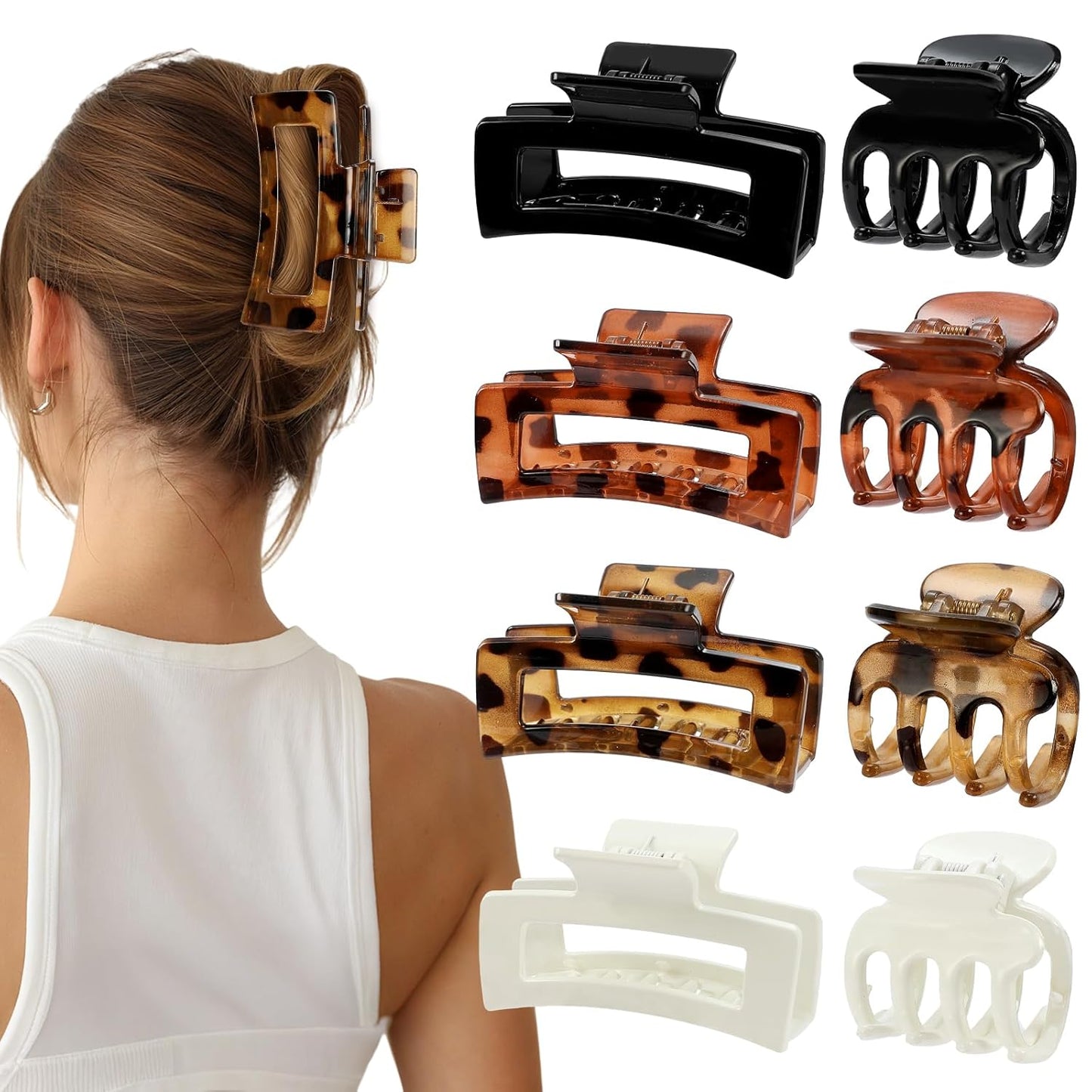 Medium Hair Clips for Women - 8 Pcs Small Claw Clips for Thin & Thick Hair | Rectangle Jaw Hair Accessories in Black
