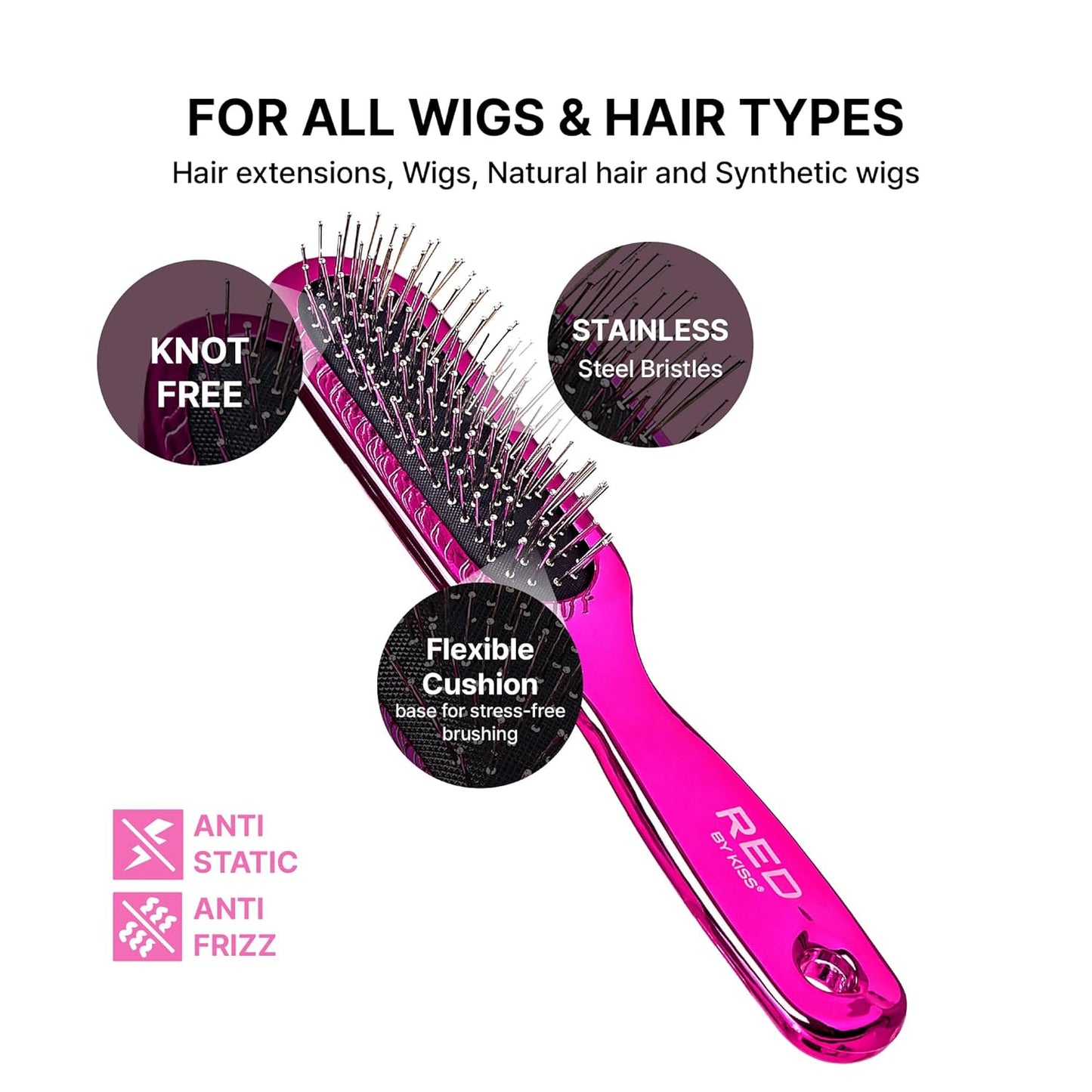 Anti-Static & Anti-Frizz Wig Brush - Stainless Steel Knot-Free Bristles for Easy Detangling | Mini Size