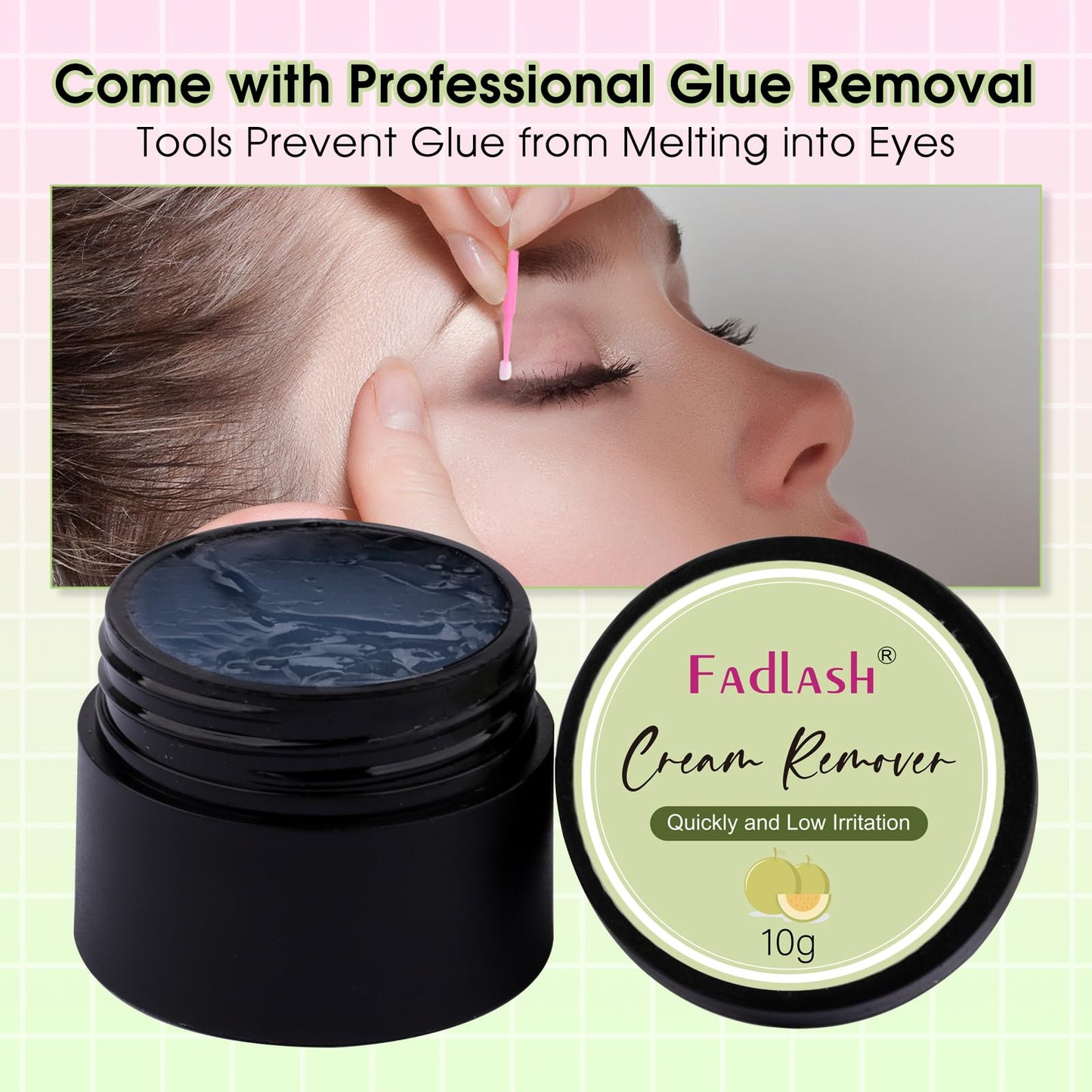 Lash Extension Remover 10g Cream Eyelash Extension Remover Dissolves Powerful Eyelash Glue Remover Low Irritation Eyelash Remover for Lash Extensions Lash Glue Remover by FADLASH (Hami Melon)