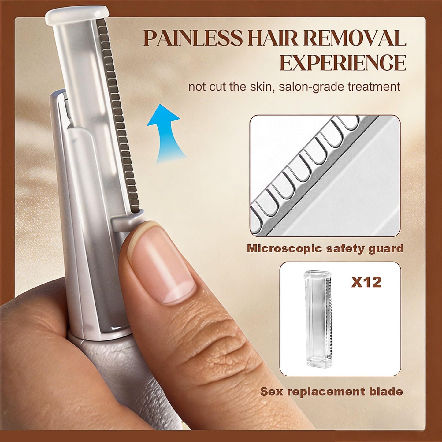 Sonic Dermaplane Razor for Women Face with 12 Refill Blades, Dermaplaning Tools for Peach Fuzz & Exfoliation, Eyebrow & Face Hair Remover,3 peeds,LED, Rechargeable Dermaplane Razor,White