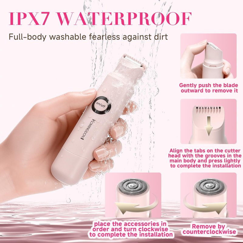 Bikini Trimmer for Women-Electric Razors for Women,Rechargeable Pubic Body Hair Trimmer,Waterproof Electric Shaver,Portable Lady Bikini Shaver for Legs, Body,Armpit, Facial, Gifts for Woman, Pink