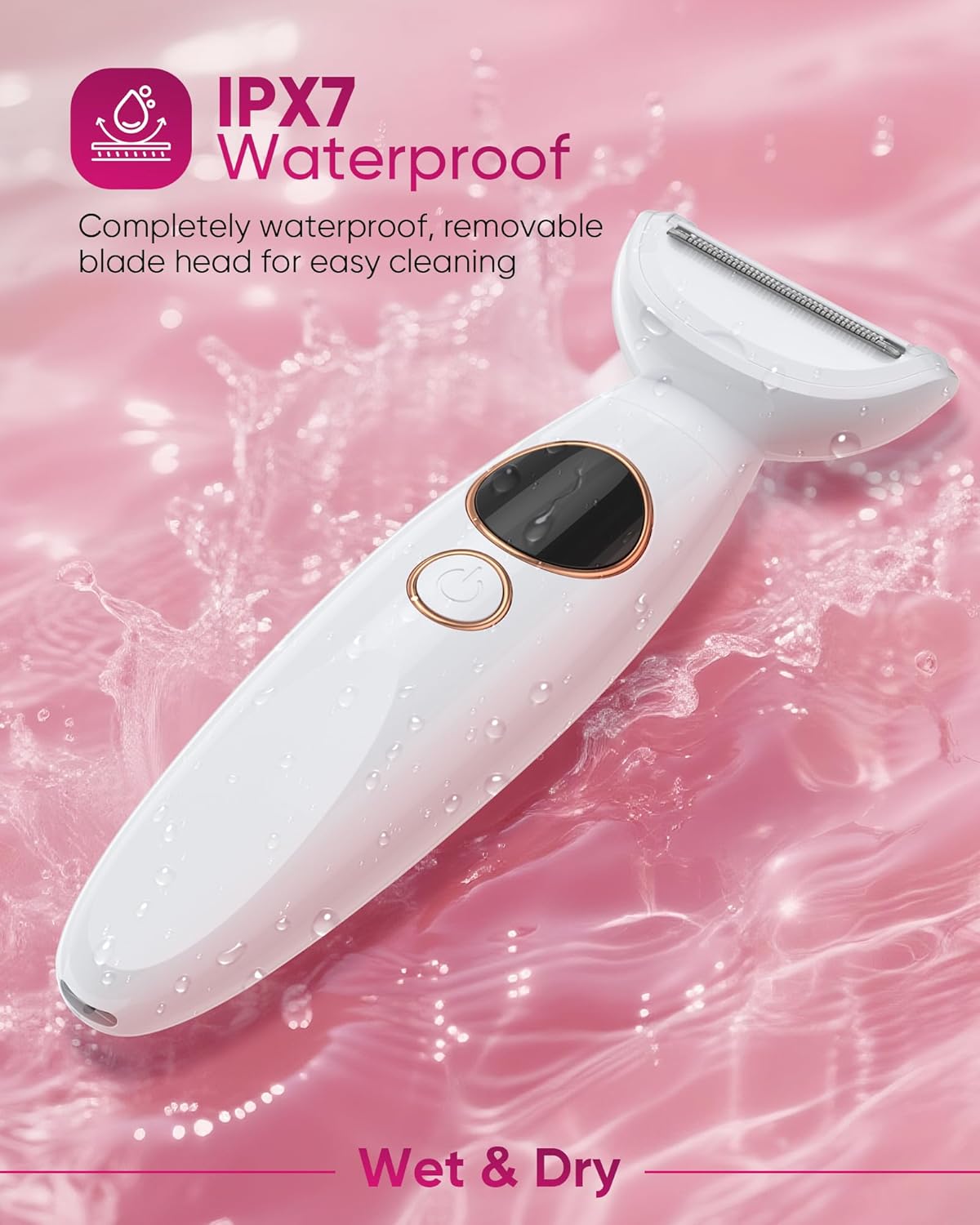 3 in 1 Bikini Trimmer for Women - Painless Electric Razor with Display | USB Charging, IPX7 Waterproof, White