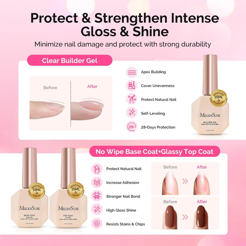 MelodySusie Gel Nail Polish Kit with UV Light P-ART06F- Popular Color Jelly Gel with Builder and Baser &Glossy Top Coat Soak Off Includes Nail Art Tools Nail Art Gift for Women & Girls