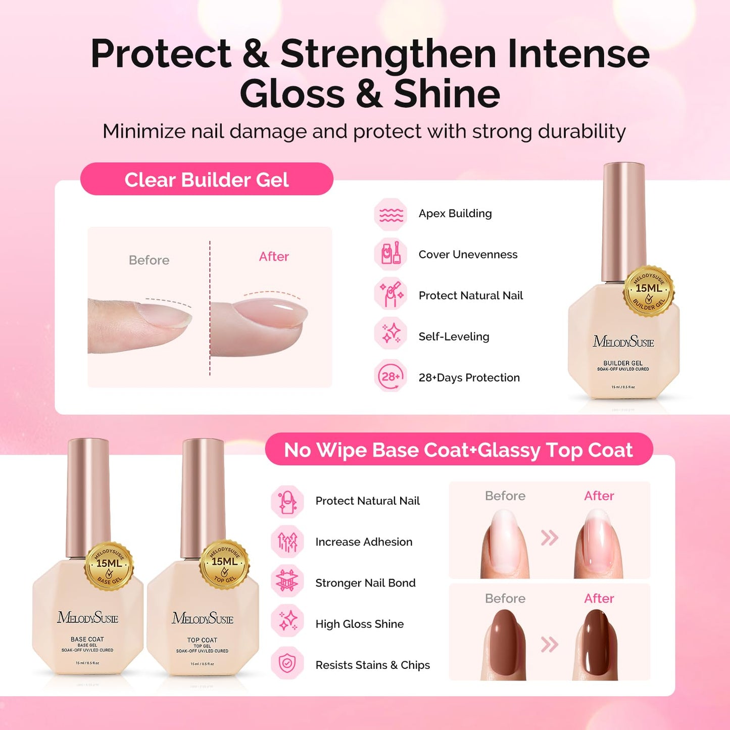 MelodySusie Gel Nail Polish Kit with UV Light P-ART06F- Popular Color Jelly Gel with Builder and Baser &Glossy Top Coat Soak Off Includes Nail Art Tools Nail Art Gift for Women & Girls