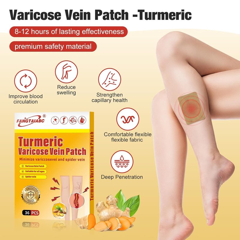 Varicose Veins Patch - 36PCS Turmeric Treatment for Legs | Natural Spider Vein Relief & Enhanced Circulation