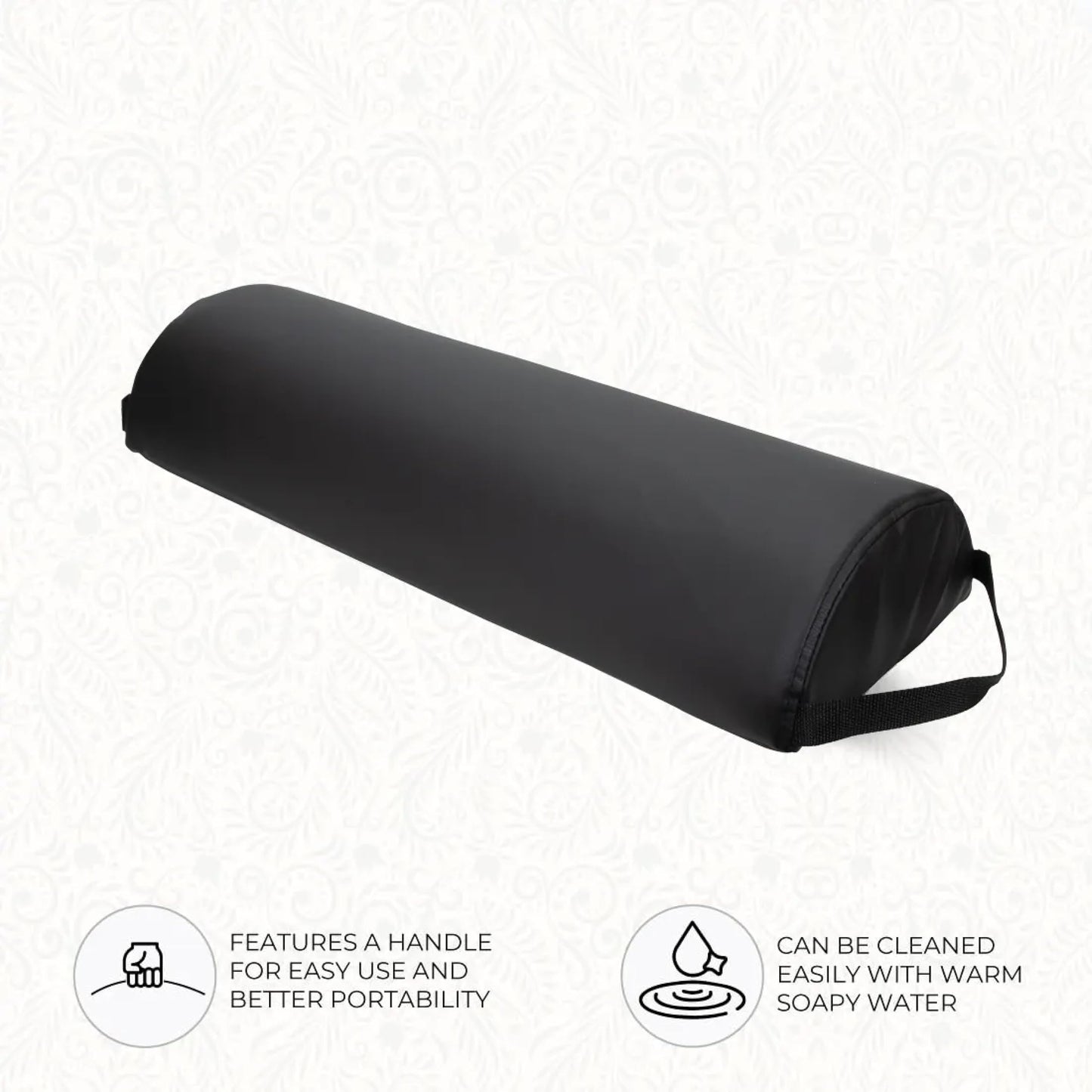 ForPro Premium Jumbo Half-Round Bolster Pillow for Massage and Yoga, Oil and Stain-Resistant, 9”W x 4.5" H x 26”L, Black